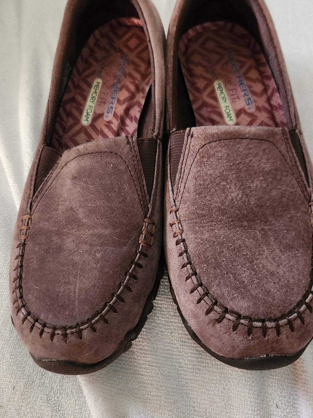 Skechers Women’s Brown Suede-Look Moccasin Slip-Ons